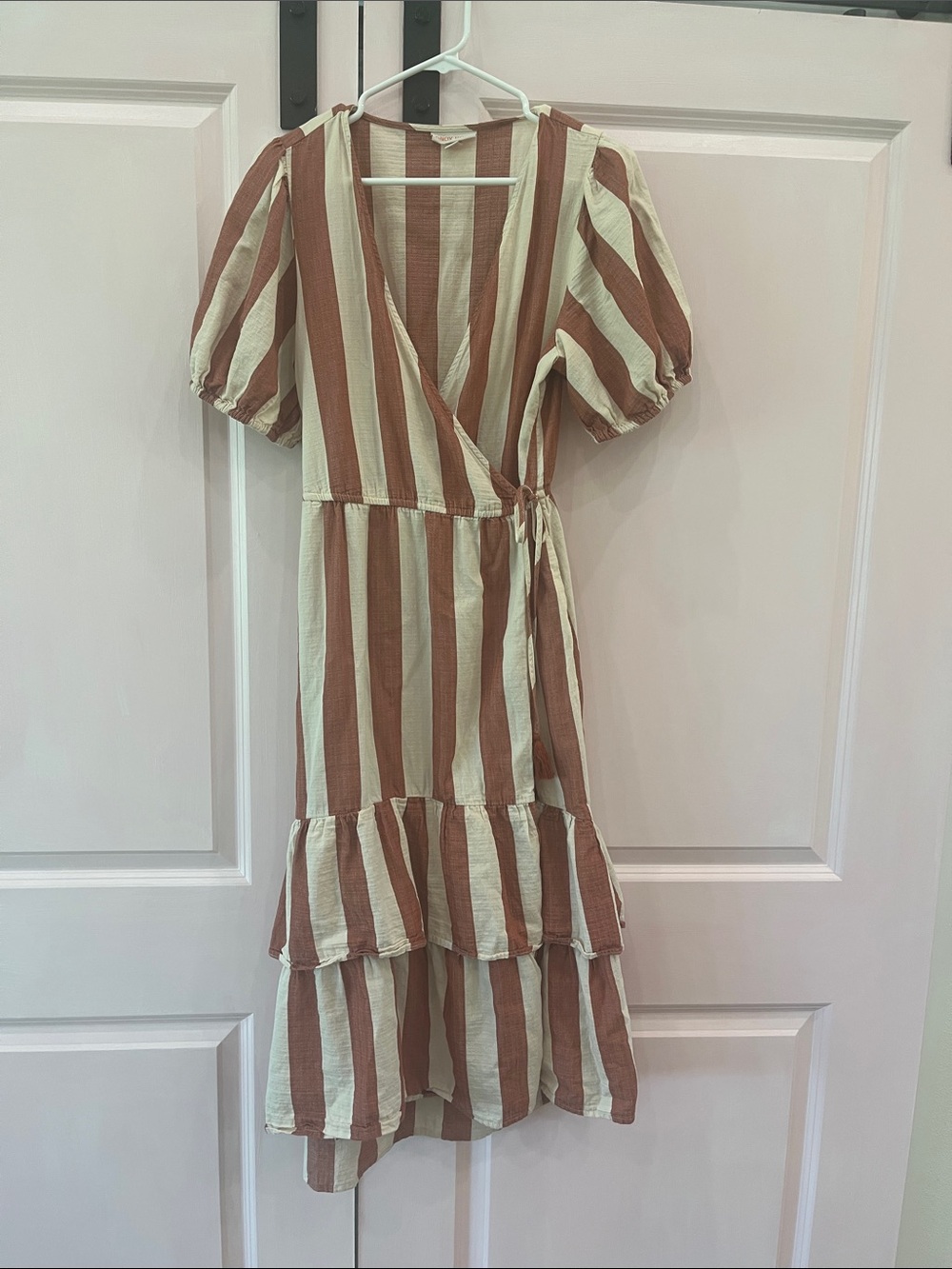 Knox Rose Cream and Brown Striped Wrap Midi Dress